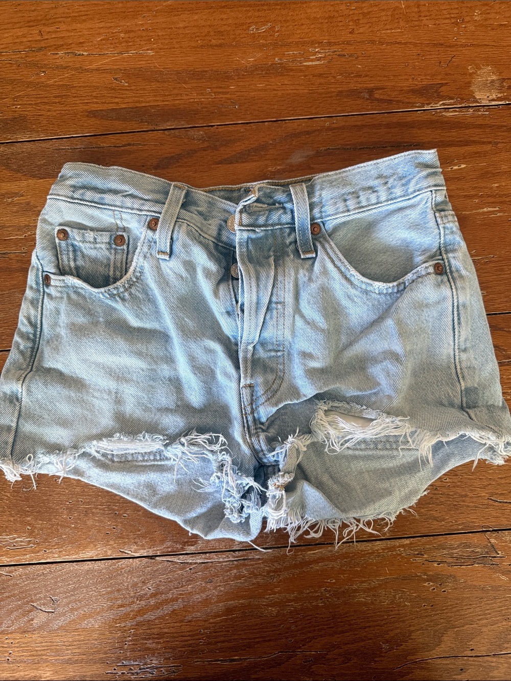 Levi's Light Blue Distressed Denim Cutoff Shorts